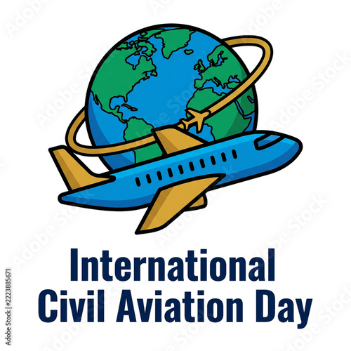 International Civil Aviation Day Golden Airplane Circling Around Planet Earth Orbital Route Concept