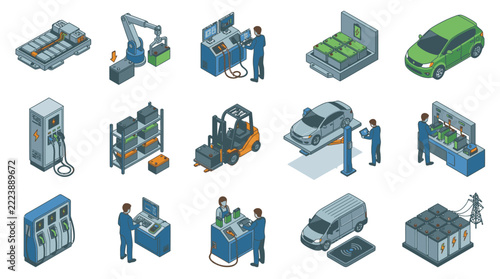Electric Vehicle Production and Maintenance Process Infographic
