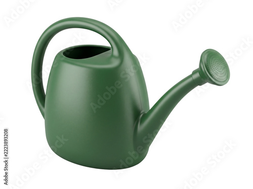 Green Plastic Watering Can Gardening Tool Isolated on White Background