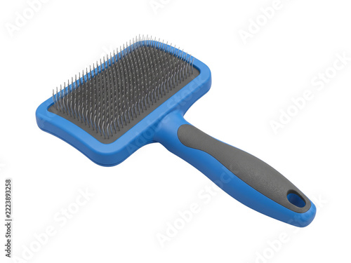 Blue Pet Grooming Slicker Brush for Dog and Cat Hair Shedding Removal Isolated on White Background