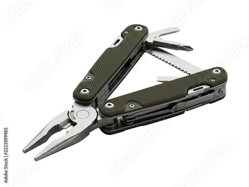 Multifunctional Stainless Steel Multitool Pliers Pocket Survival Folding Knife Isolated on Background