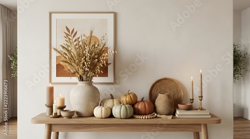 Thanksgiving Console Table Styling with Pumpkins and Dried Botanicals