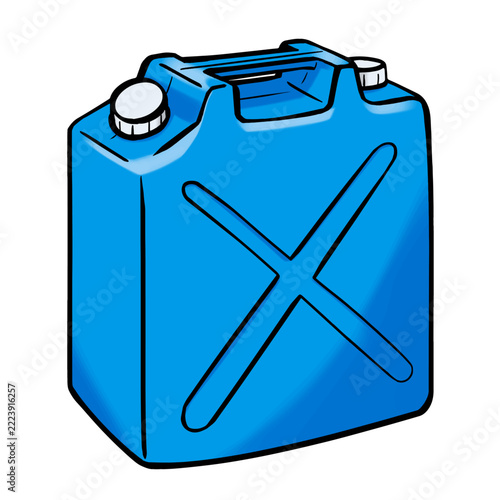 灯油ポリタンクのイラスト （青色/筆タッチ） / Blue Kerosene Fuel Container in Hand-Drawn Brush Style