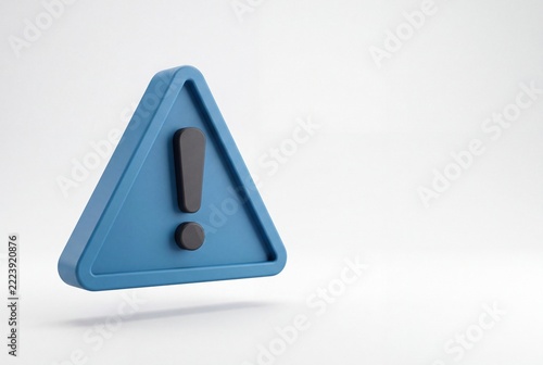 Blue 3D Warning Sign with Exclamation Mark for Alert and Risk Concept