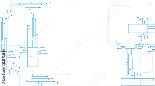 Abstract futuristic technology background with circuit lines and dots, blue geometric vector design on white