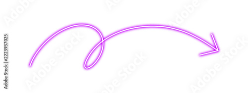 PNG purple neon curved arrow on a transparent background