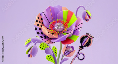 Vibrant Abstract Pop Art 3D Flower