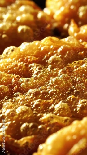 Macro Close-up of Golden Crispy African Food Deep Fried to Perfection, 10 Seconds 4K Upscaled
