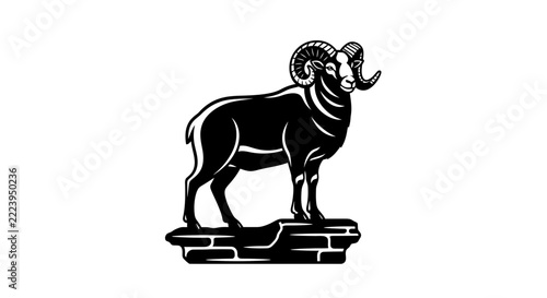 Ram Silhouette Standing on Rocky Outcrop, Isolated