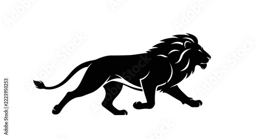 Silhouette Lion Running, Isolated Black Animal Vector Art
