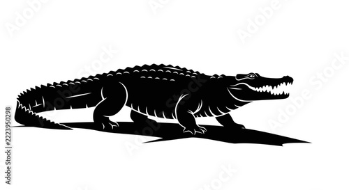 Silhouette of an aggressive alligator on a transparent background