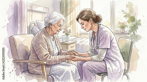 Compassionate Nurse Comforts Senior Patient in Hospital Setting with Gentle Care