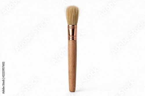 Artist paintbrush with wooden handle isolated on white background