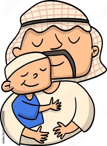 Cartoon Illustration of Father and Son Embracing