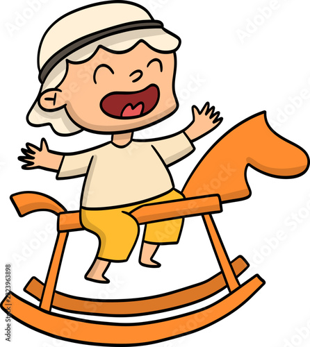 Arab Kid on Rocking Horse