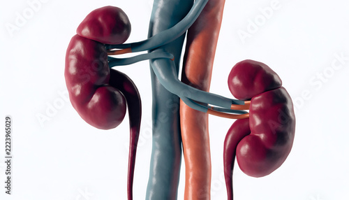 Human Kidney Anatomy with Renal Blood Vessels, Veins and Arteries – Detailed Medical 3D Illustration
