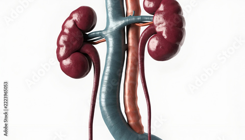 Human Kidney Anatomy with Renal Blood Vessels, Veins and Arteries – Detailed Medical 3D Illustration
