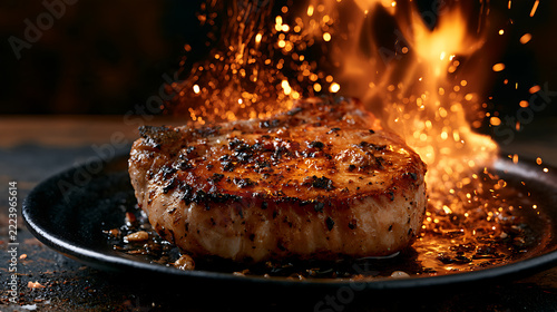 Grilled steak with juicy texture and appetizing golden brown crust