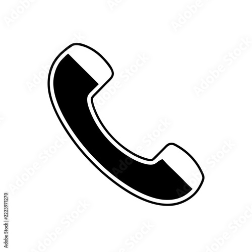Black silhouette of a telephone handset rests on a white background