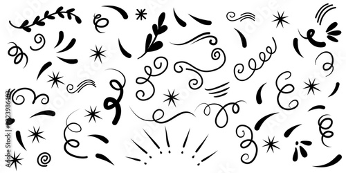 Abstract floral swirls and tribal decorative vector elements collection, vintage tattoo ornaments design