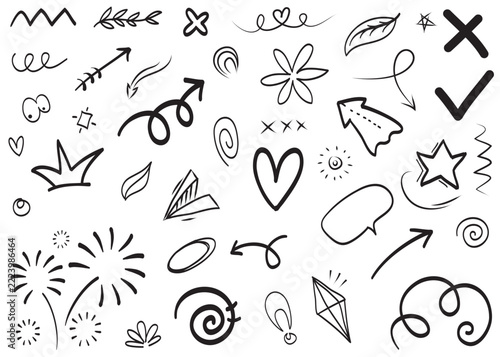 Cute hand-drawn doodle elements vector set, sketchy icons and creative design symbols collection