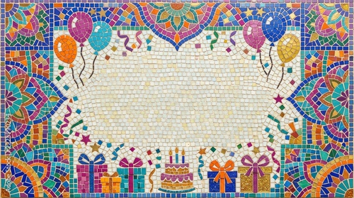 Colorful birthday celebration mosaic background with balloons and