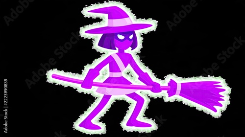 Electric purple witch with a broom: charged witchcraft