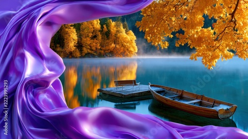 Breathtaking Autumn Landscape With Lake and Pier