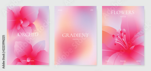 Orchid gradient poster background vector set. Minimalist poster summer and spring cover template. Ideal design for social media, banner, card, ads.