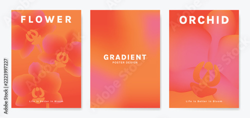 Orchid gradient poster background vector set. Minimalist poster summer and spring cover template. Ideal design for social media, banner, card, ads.