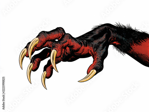 Werewolf claw hand reaching forward in vintage pin-up comic style