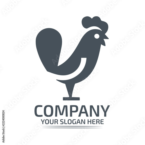 Minimalist vector logo design featuring a stylized rooster icon suitable for agricultural business branding identity or restaurant signage templates on a clean white background isolated graphic