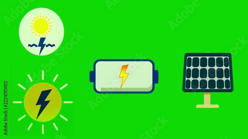 Solar Power and Battery Icons Representing Renewable Energy and Sustainable Power Generation
