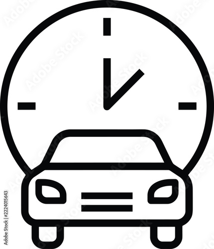 Car and Clock Icon for Travel Time and Punctuality