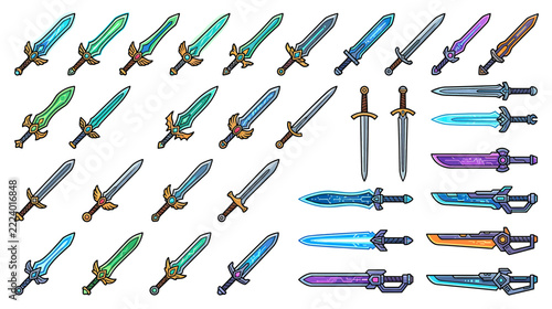 Obraz na plátně Fantasy Sword Collection for Game Assets