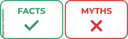 Facts and Myths Comparison Icons with Checkmark and Cross