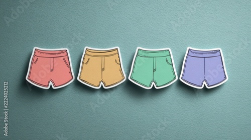 Colorful Paper Cutouts of Casual Summer Shorts Against Background