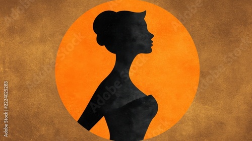 Elegant Silhouette of a Woman Against a Warm Circle Background