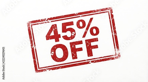Red ink rectangular rubber stamp mark indicating forty five percent discount with price reduction off seal