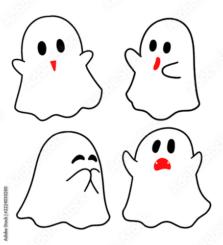 Cute Hand Drawn White Ghost Character Set Design Element