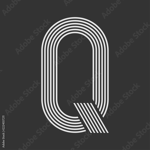 Minimal Striped Letter Q Typography Vector Illustration	