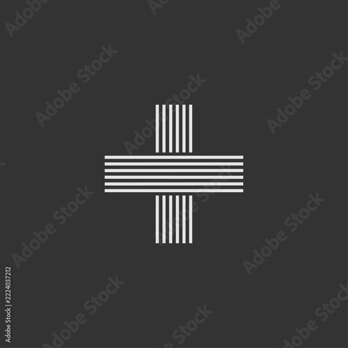 Minimal Striped Plus Sign Typography Vector Illustration	