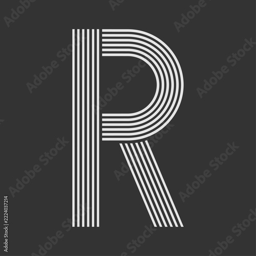 Minimal Striped Letter R Typography Vector Illustration	