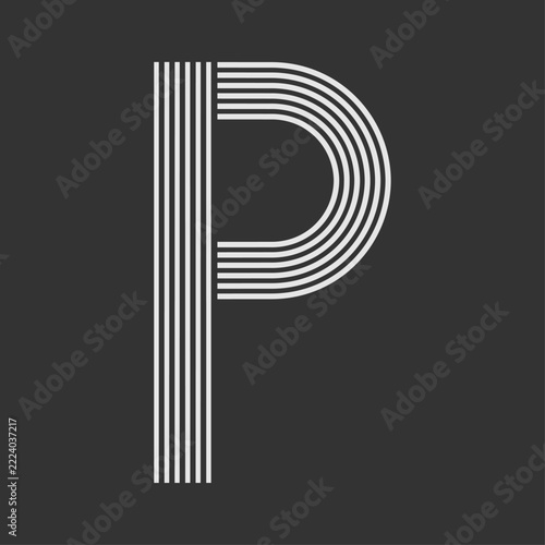 Minimal Striped Letter P Typography Vector Illustration	