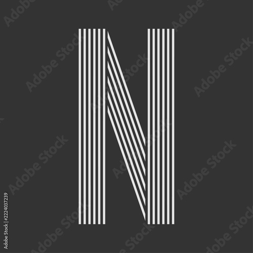 Minimal Striped Letter N Typography Vector Illustration	