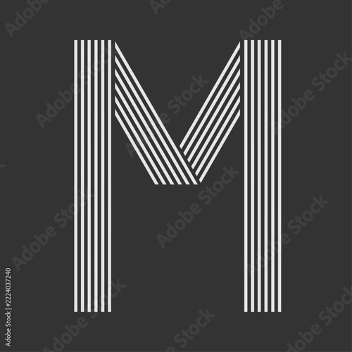 Minimal Striped Letter M Typography Vector Illustration	