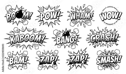 Retro Pop Art Boom Pow Explosion Typography Vector Set
