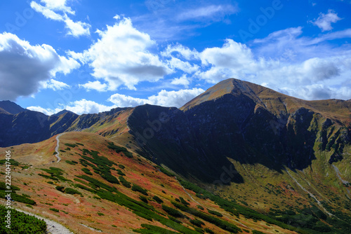 Mountain landscape. A view of the Western Tatra peaks under a cloudy sky. Tatry Zachodnie.	