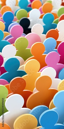 Numerous colorful abstract human figures are closely packed together.