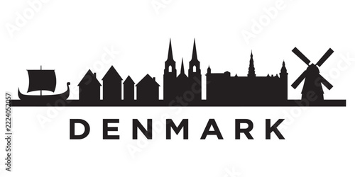 Denmark skyline silhouette vector illustration with famous Danish landmarks on white background